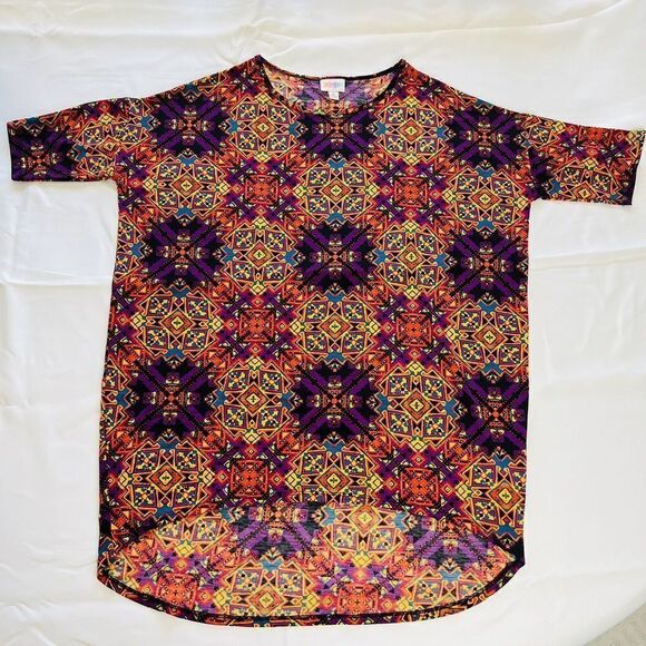 LulaRoe Irma Womens Multicolor Aztec Hi Low Tunic Shirt Stretch Travel M 0710 - Picture 1 of 7